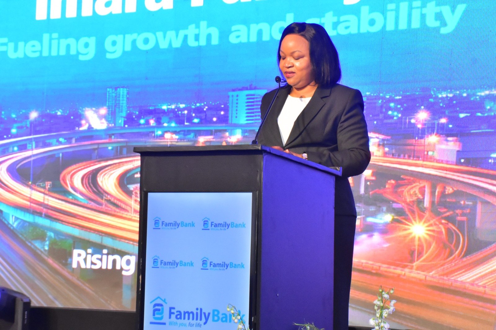 Family Bank CEO Nancy Njau speaking during the bank's Nairobi Securities Exchange listing ceremony in Nairobi in June 2026.