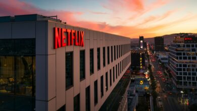 Netflix headquarters in Hollywood, reflecting the company's AI strategy focused on empowering creators, filmmakers and human creative judgment.
