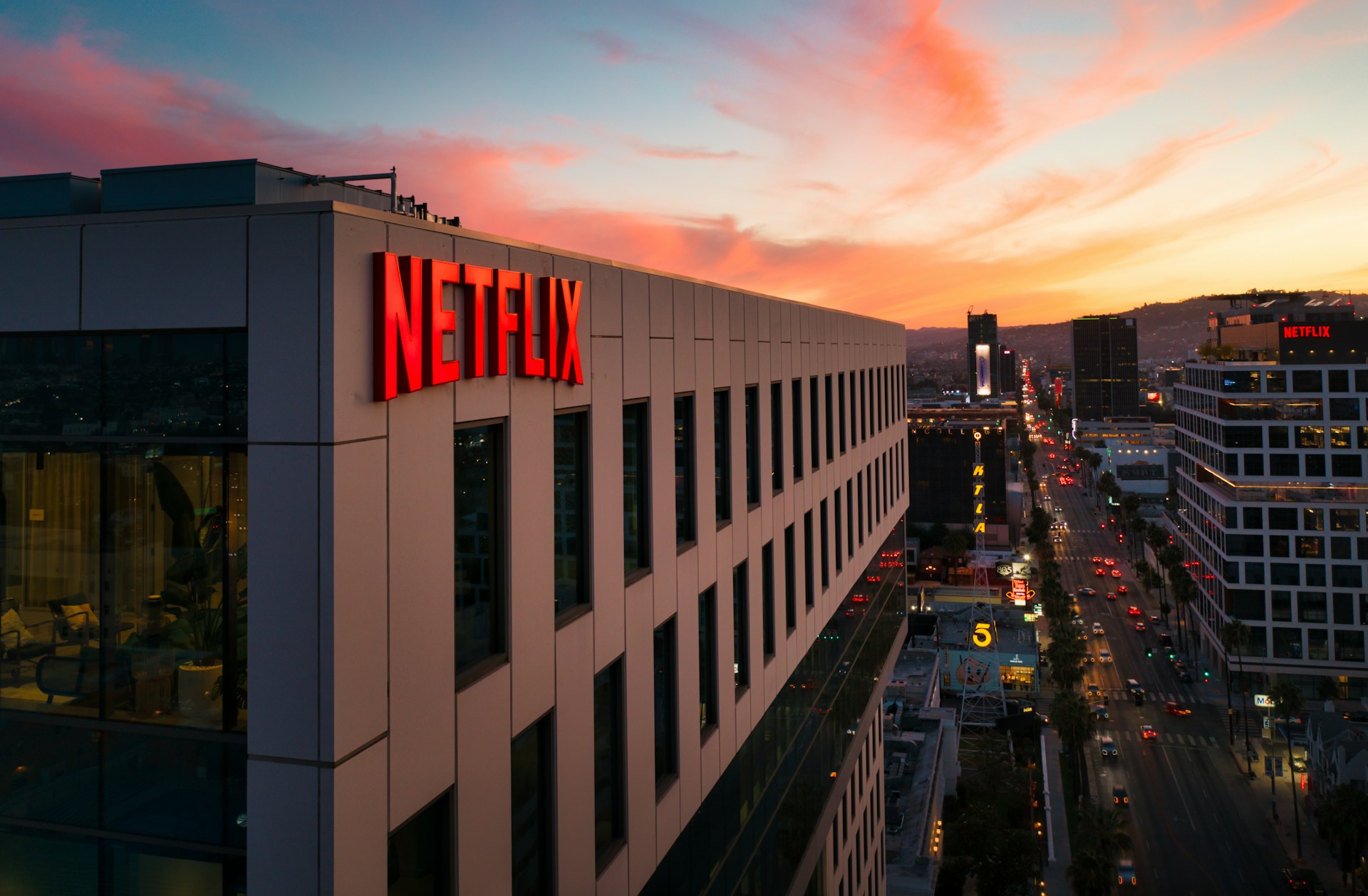 Netflix headquarters in Hollywood, reflecting the company's AI strategy focused on empowering creators, filmmakers and human creative judgment.