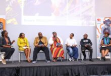 Panelists, including representatives from HEVA Fund, Nairobi County and Kenya's creative industry, speak during the Sanara Insights Forum in Nairobi.