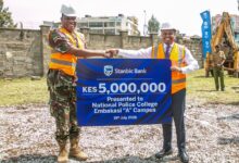 Stanbic Bank and National Police Service officials launch tailored banking services for police officers at the National Police College Embakasi A Campus.