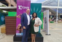 The Hub Karen Mall Manager Jacobus Visser and Head of Customer Experience Keijah Bekah at the mall's 10th anniversary event in Nairobi.