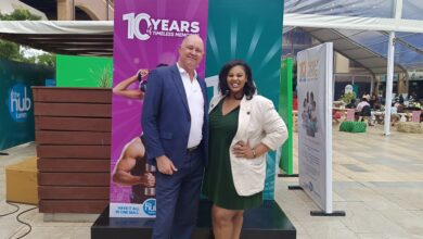 The Hub Karen Mall Manager Jacobus Visser and Head of Customer Experience Keijah Bekah at the mall's 10th anniversary event in Nairobi.