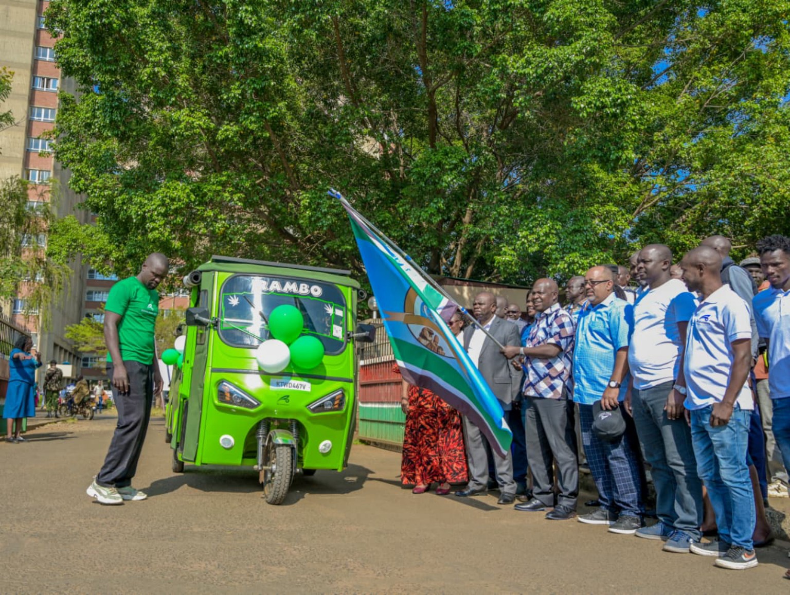 Kisumu Deputy Governor Mathews Owili flags off Rhinggo Energy electric tuk-tuk