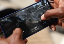 Samsung Galaxy A27 5G being used for mobile gaming in landscape mode