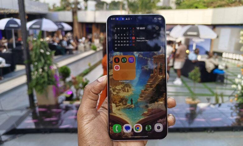 Samsung Galaxy A27 5G smartphone with AI features displayed on screen