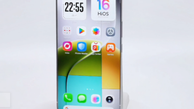 Front view of Tecno's Next-Gen Borderless Concept Phone showing an edge-to-edge display with ultra-thin borders and a centered hole-punch selfie camera.