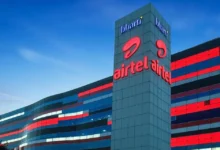 Bharti Airtel corporate office building displaying the Airtel logo as the company reports Q1 FY27 financial results and expands its investment across Africa.