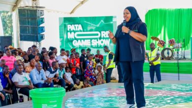 Fawzia Ali, Safaricom's Chief Consumer Business Officer, speaks during the PATA MORE campaign launch in Siaya County.