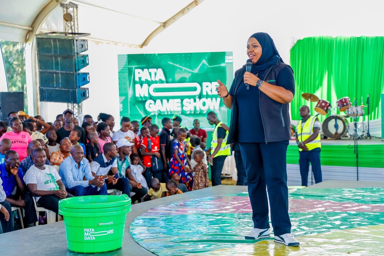 Fawzia Ali, Safaricom's Chief Consumer Business Officer, speaks during the PATA MORE campaign launch in Siaya County.