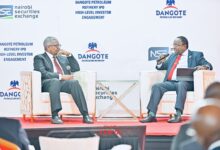 Aliko Dangote and NSE CEO Frank Mwiti at Dangote Petroleum Refinery IPO investor engagement