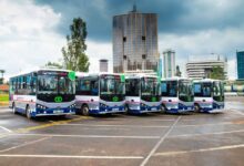 BasiGo electric buses parked in Nairobi as the company expands commercial commuter services