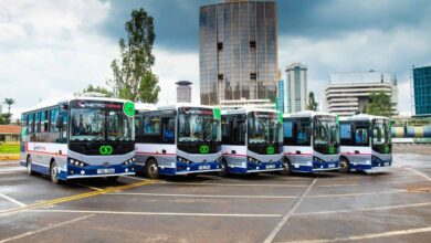 BasiGo electric buses parked in Nairobi as the company expands commercial commuter services