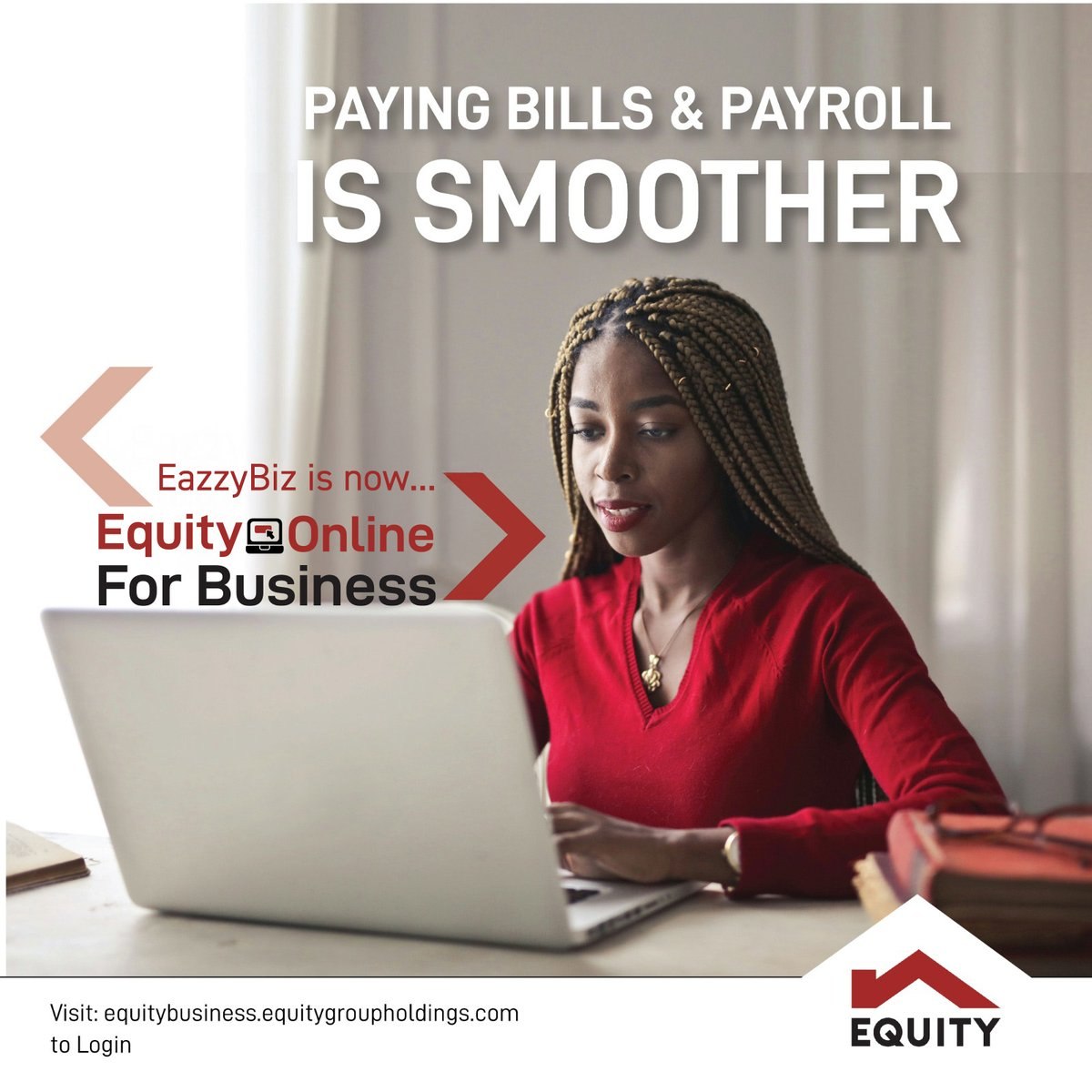 Equity Online for Business graphic showing smoother payroll and bill payments