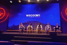 Panelists Dr. Rania Khalaf, Janey Nakato, Susan Odhiambo, Shahab Nasir, and Asanka Abeysinghe speaking on stage at WSO2Con Africa.
