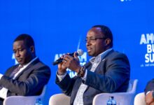 NSE CEO Frank Mwiti speaking during a panel on investor exits and capital markets at the 2026 AmCham Kenya Business Summit