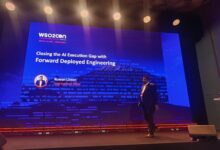 Ruwan Linton, Chief Customer Officer at WSO2, presenting on closing the AI execution gap at WSO2Con Africa 2026 stage in Nairobi.