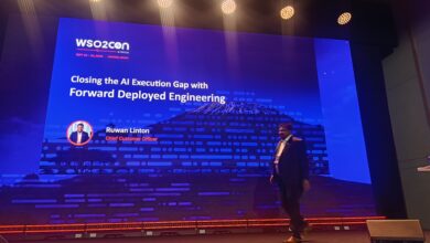 Ruwan Linton, Chief Customer Officer at WSO2, presenting on closing the AI execution gap at WSO2Con Africa 2026 stage in Nairobi.