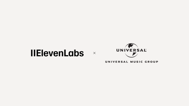 ElevenLabs and Universal Music Group logos representing a partnership for licensed AI music creation.