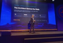 Vinod Sharma presenting a slide titled The Architect Behind the Rails at WSO2Con Africa 2026.
