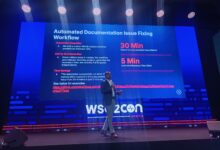 WSO2 Senior Vice President and Head of Engineering Amila Mahaarachchi presenting automated AI documentation workflows at WSO2Con Africa 2026 in Nairobi.