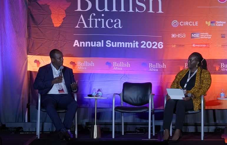 Yusuf Omari, Managing Director and CEO of Absa Kenya, speaking on stage at Bullish Africa 2026 about Africa investment opportunities and value creation.