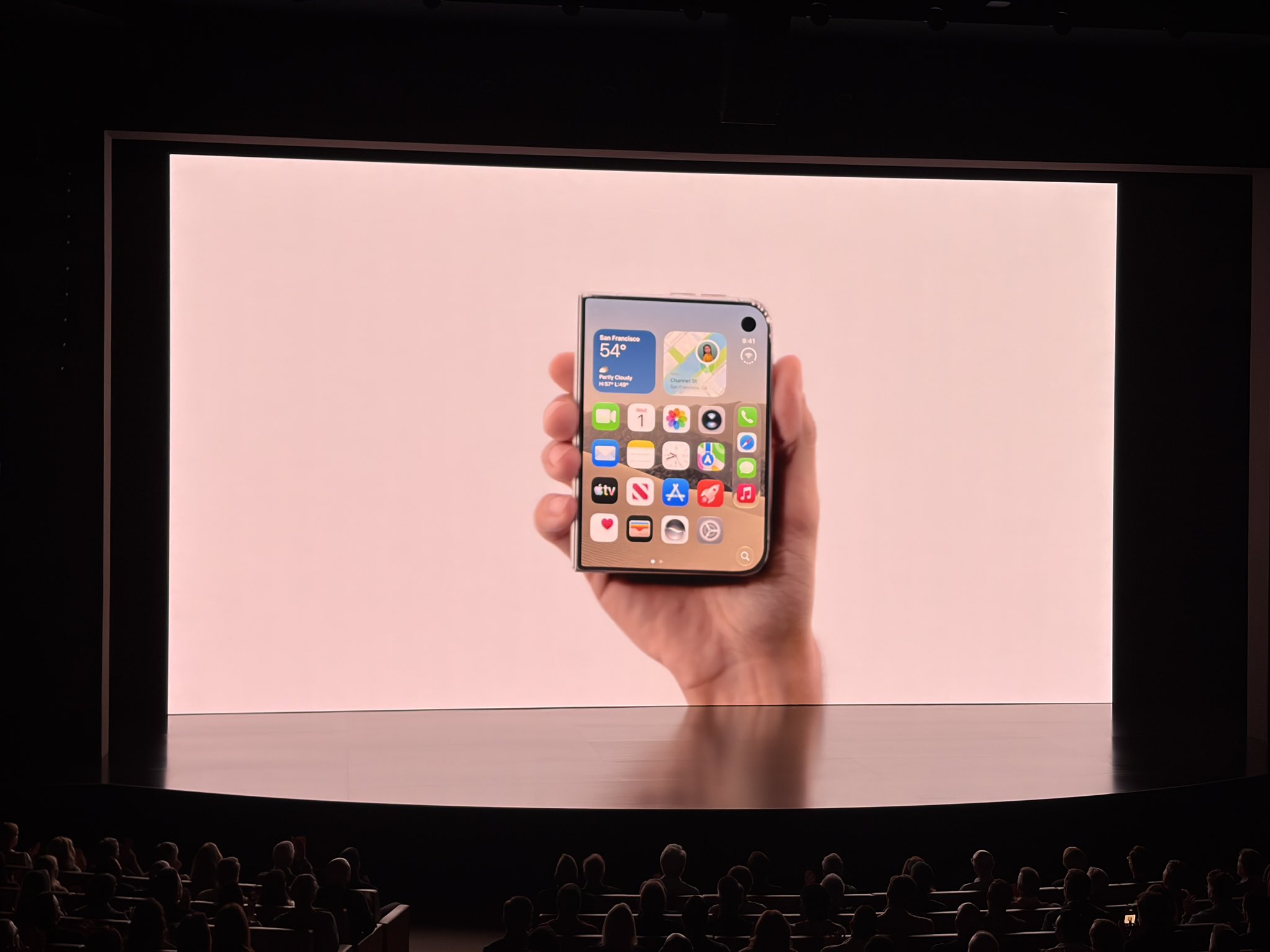 iPhone Duo displayed at Apple launch event