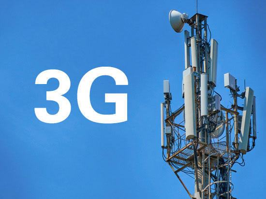 Telecom cell tower antenna with white 3G text overlaying a clear blue sky, illustrating Kenya's 2G and 3G network phase out.