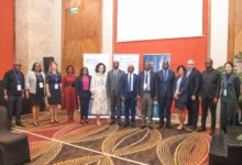 Kenya Cabinet Secretary Lee Kinyanjui, KRA Chairman Ndiritu Muriithi, KEPROBA Chairman Dennis Mwirigi, ICC Kenya Chairman Julius Opio, and EBRD Associate Director Anna Brod-Ohana at a digital trade workshop.