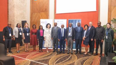 Kenya Cabinet Secretary Lee Kinyanjui, KRA Chairman Ndiritu Muriithi, KEPROBA Chairman Dennis Mwirigi, ICC Kenya Chairman Julius Opio, and EBRD Associate Director Anna Brod-Ohana at a digital trade workshop.
