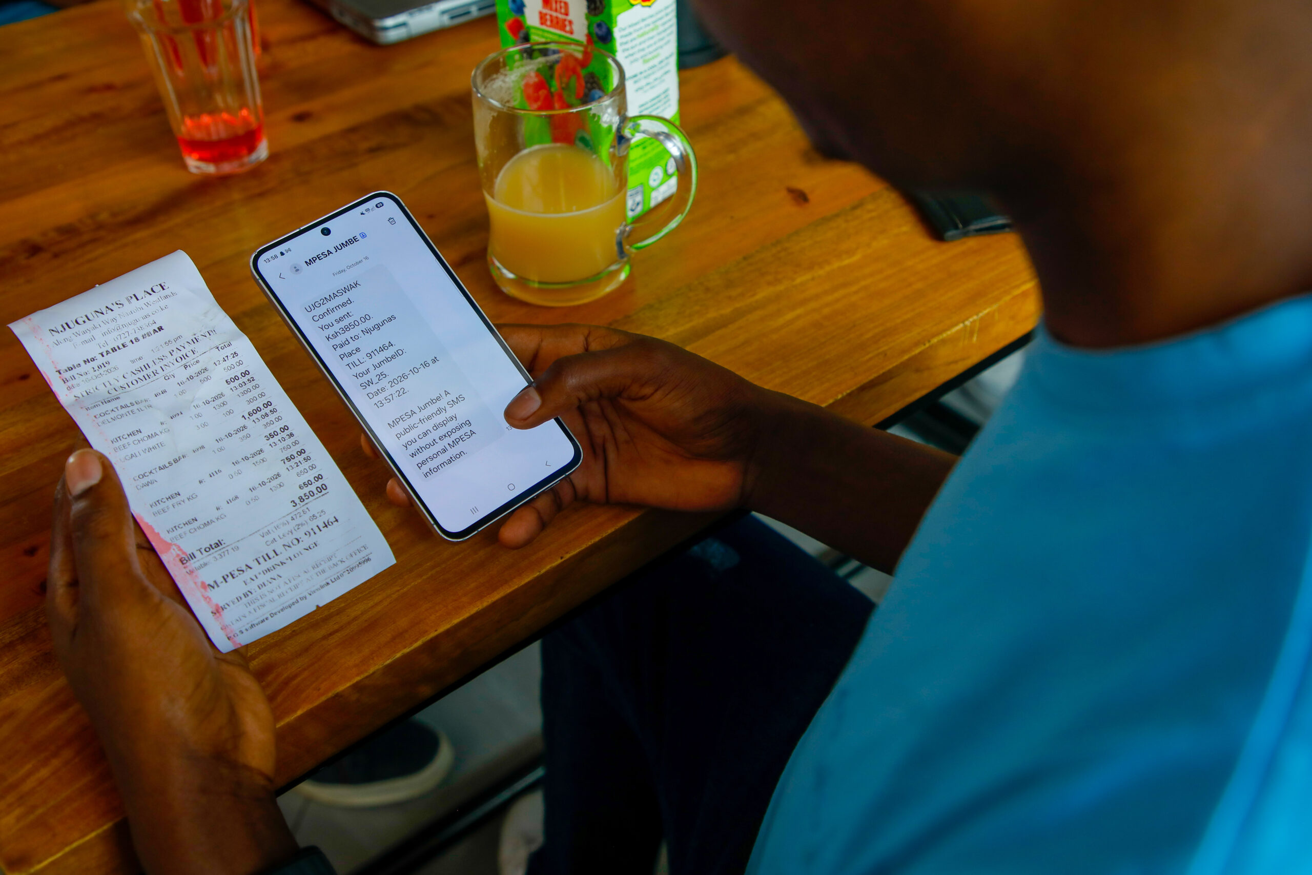 M-PESA Jumbe payment confirmation with personal account information masked