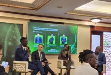 Safaricom Business executives Amgad Nafie and Richard Muthua alongside Huawei's Faith Mueni at the Safaricom SD-WAN launch panel in Nairobi.