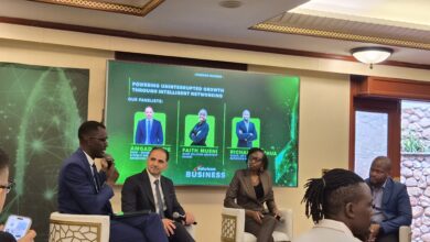 Safaricom Business executives Amgad Nafie and Richard Muthua alongside Huawei's Faith Mueni at the Safaricom SD-WAN launch panel in Nairobi.