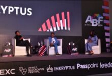 Panelists Benjamin O. Ajibola (StatePay), Manan Vora (Chainberg), and Beverly Ezebuike discuss stablecoin payroll at Africa Blockchain Festival 2026 in Nairobi.