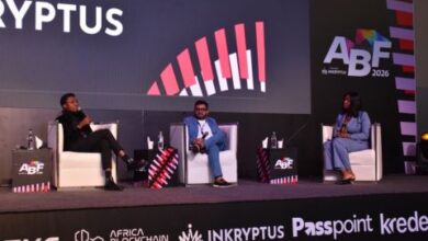 Panelists Benjamin O. Ajibola (StatePay), Manan Vora (Chainberg), and Beverly Ezebuike discuss stablecoin payroll at Africa Blockchain Festival 2026 in Nairobi.