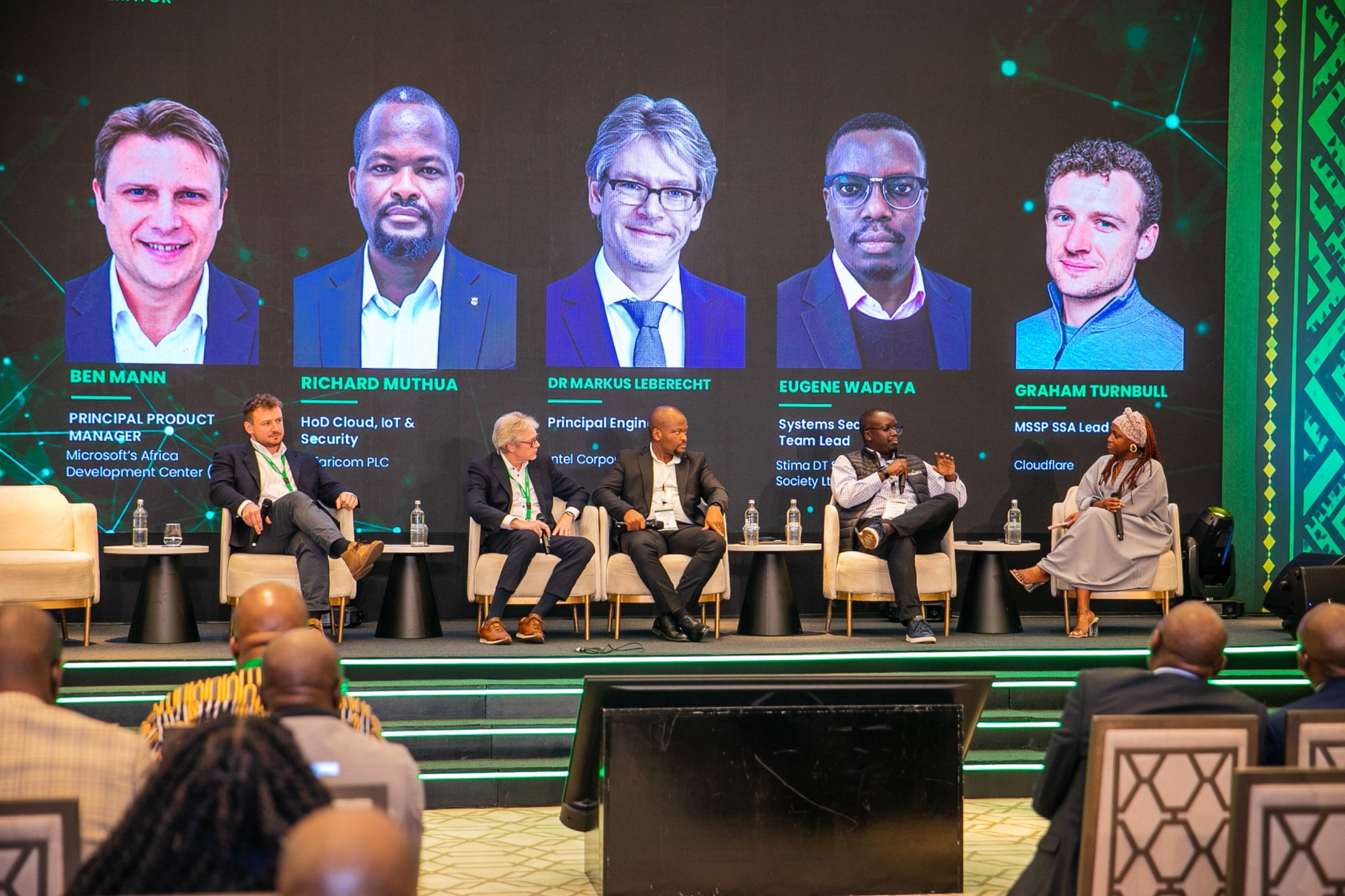 Panel of cybersecurity experts discussing AI compliance and data protection for Kenyan businesses at the Safaricom Cybersecurity Summit 2026.