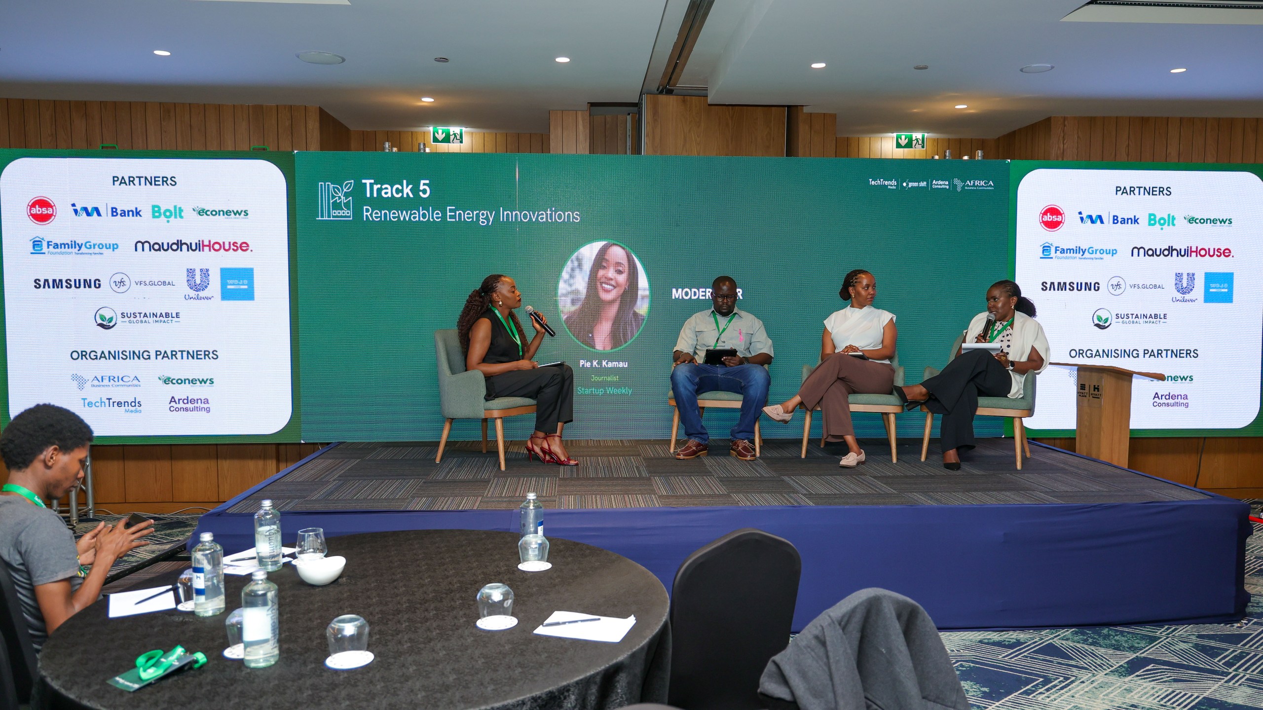 Panelists discussing commercial solar financing in Kenya during the Renewable Energy Innovations session at GreenShift Forum 2026.