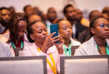 Attendees participate in a poll on shadow AI in Kenyan businesses during a keynote by Akili AI CEO Dr. Simon Bransfield-Garth at the Safaricom Cybersecurity Summit 2026.