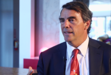 Venture capitalist Tim Draper speaks during a fireside chat on Bitcoin adoption and African financial inclusion at the Africa Blockchain Festival in Nairobi.